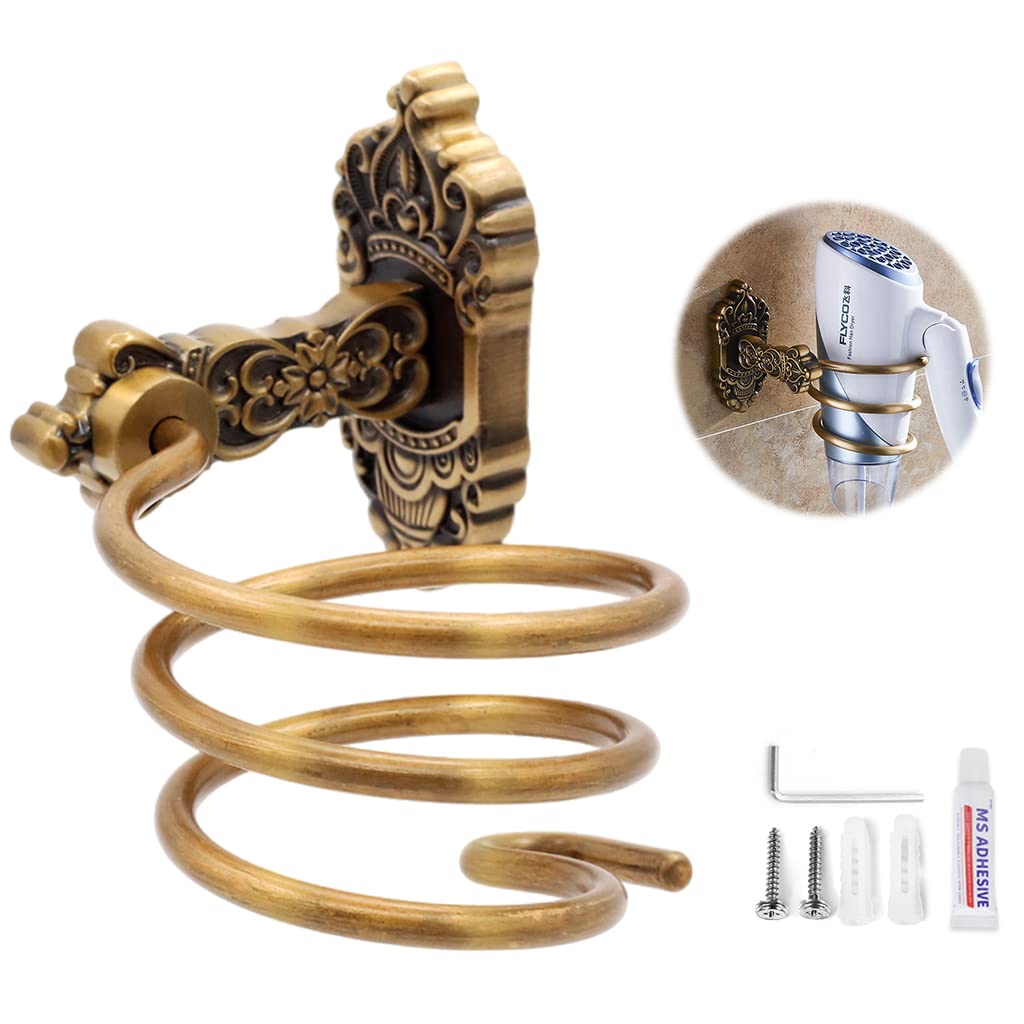 HASTHIP® Hair Dryer Stand, Hair Dryer Holder, Retro Style All Aluminum Hair Dryer Organizer Wall Mount Spiral Hair Dryer Rack for Bathroom with Glue and Screws (Without Hair Dryer) HASTHIP® Hair Dryer Stand, Hair Dryer Holder, Retro Style All Aluminum Hair Dryer Organizer Wall Mount Spiral Hair Dryer Rack for Bathroom with Glue and Screws (Without Hair Dryer)